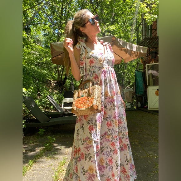 House of Harlow 1960 Dress Floral Linen Tier Bow Tie Shoulders Sz M - Picture 15 of 16